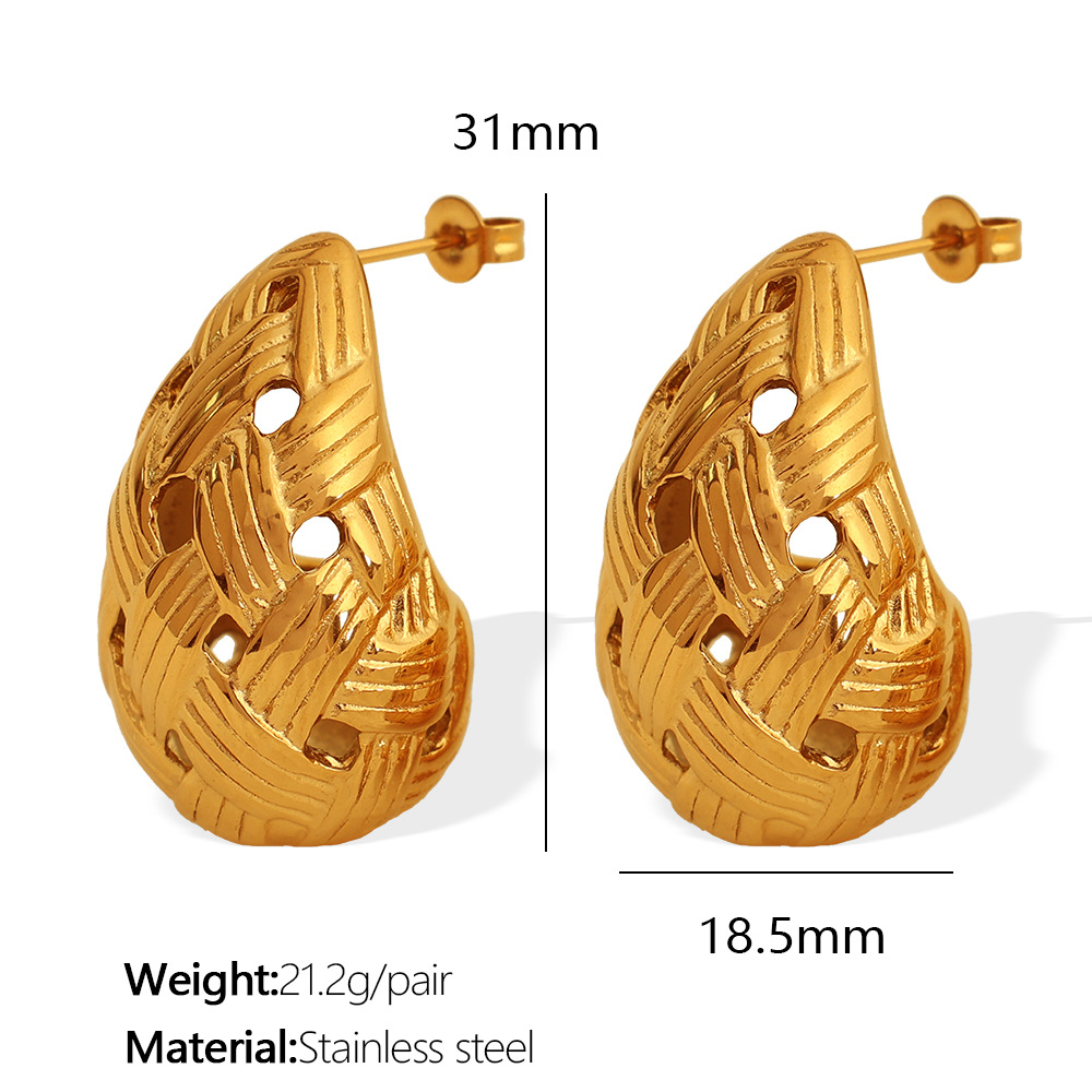 1 Pair Simple Series Simple Droplet Stainless Steel  Gold Color Women's Stud Earrings h5 